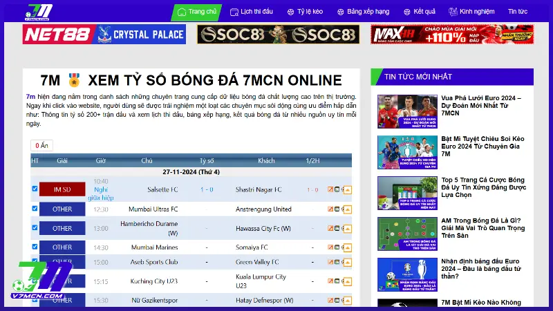 Trang chủ 25 Giao diện của trang bóng đá 7M CN được thiết kế cực kỳ thông minh và tinh tế